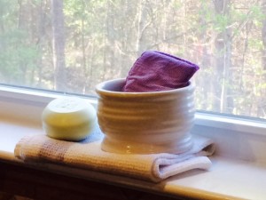 Our kitchen sponges live in a dish that sits on the window ledge over the sink.