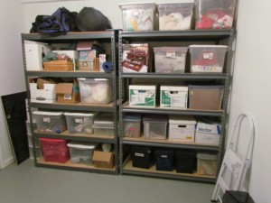 A great example of organized storage that sits off of the basement floor.